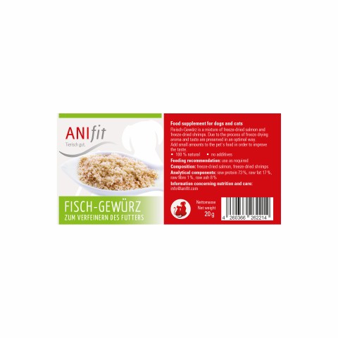 Hund Katze B.A.R.F. Hundefutter Nahrungsergänzungen Snacks Fisch-Gewürz 20g 1 Stück -4- Anifit